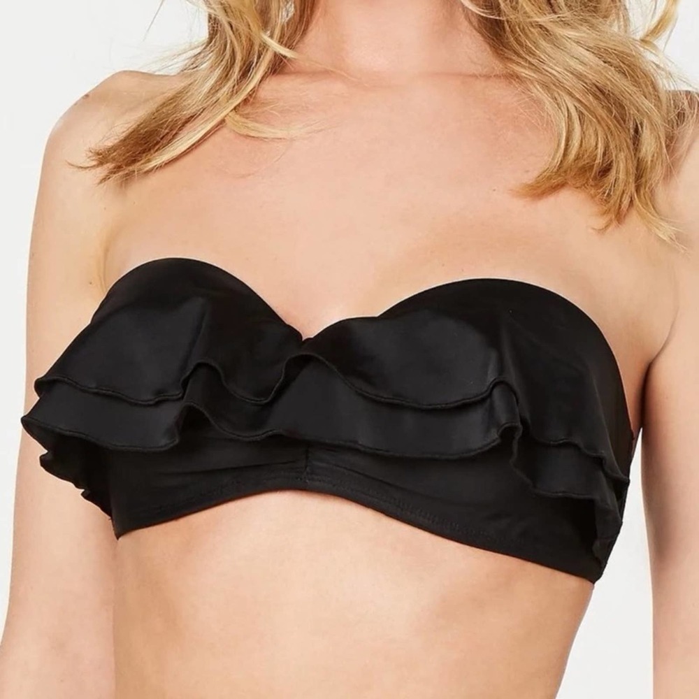 California Waves Women's Black Ruffled Bandeau Bikini Swim Top sz Junior’s S